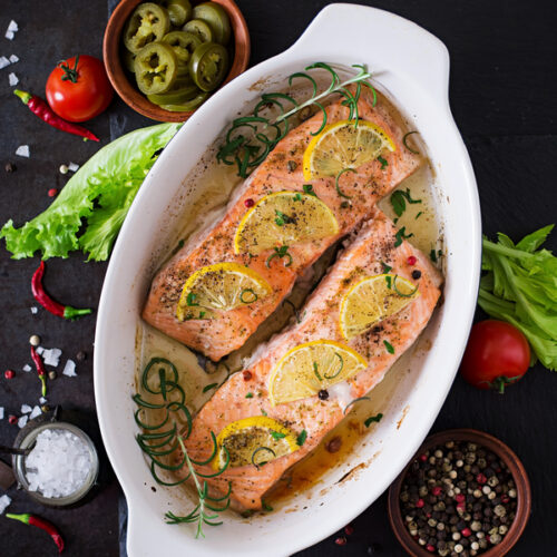 Zalm uit de oven met rozemarijn en honing